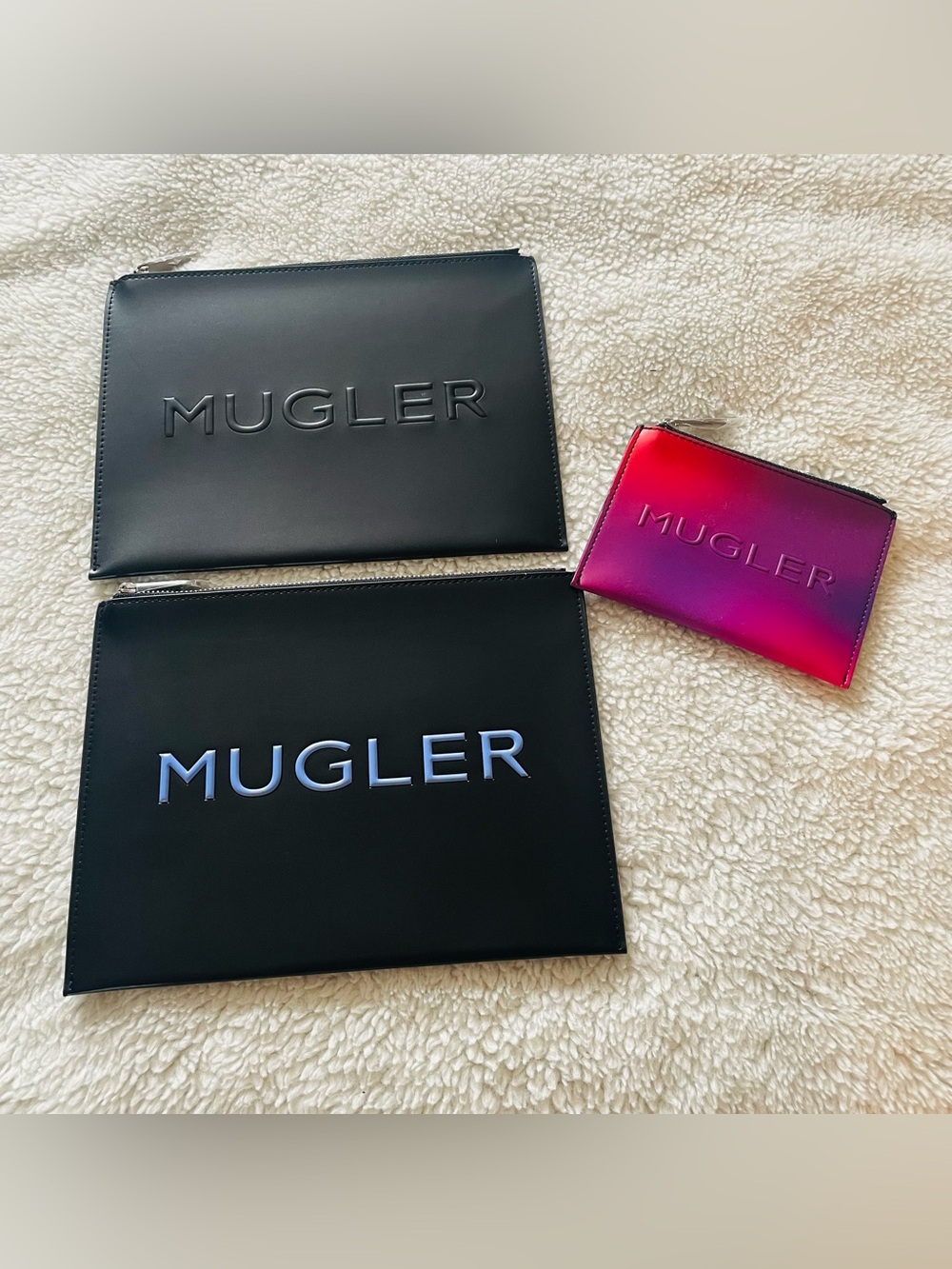 Mugler Set of 3 Zip Pouches in Black & Pink Like New